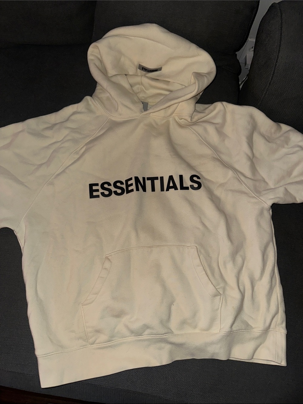 Essentials Men's Cream Hooded Sweatshirt with Black Logo